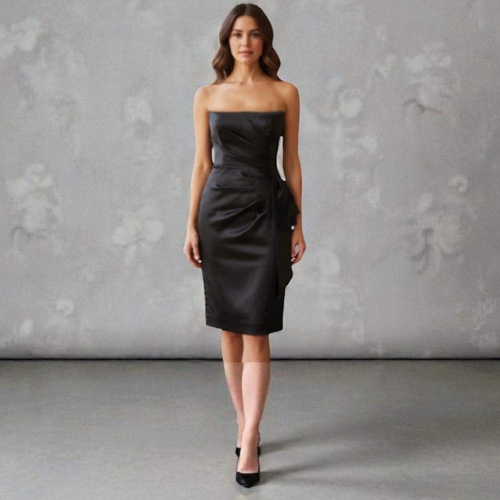 Mori Lee by Madeline Gardner dress black strapless cocktail satin size 7 / 8